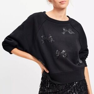 Loft Black Sequin Bow Sweatshirt